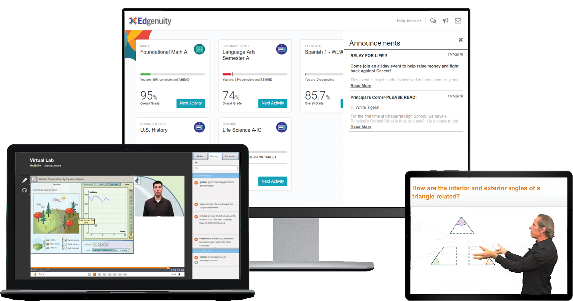 Devices showing screenshots of the Imagine Edgenuity platform