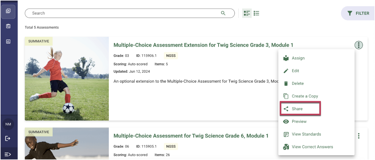 Edit and Share Assessments in Twig Science 