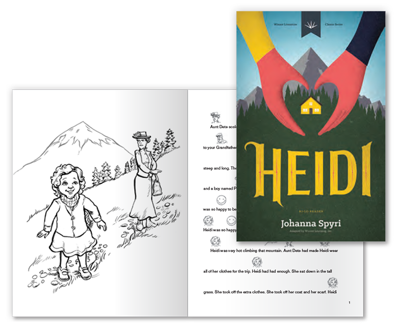 Cover and inside sample of an Adapted Reader for the book Heidi.