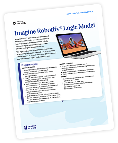 Cover page of an Imagine Robotify Logic Model paper.