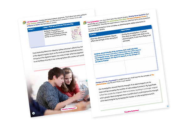 An image showing the inside two page spread of a formative assessment in Twig Science