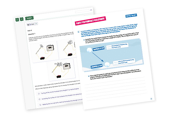 An image showing the inside two page spread of a summative benchmark assessment in Twig Science