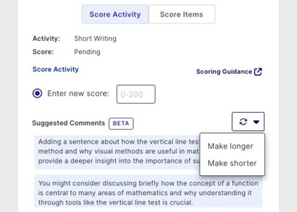 Screenshot of Imagine EdgeEX AI Grading Assistant tool lengthening a comment