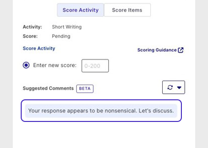 Screenshot of Grading Assistant tool detecting a student response as nonsensical