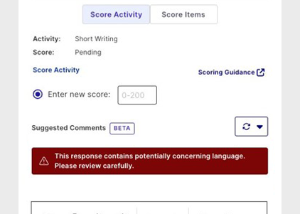 Screenshot of Grading Assistant tool  flagging concerning language in a student's work