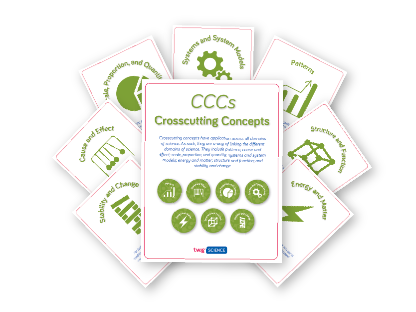 A collation of eight classroom posters explaining each crosscutting concept 