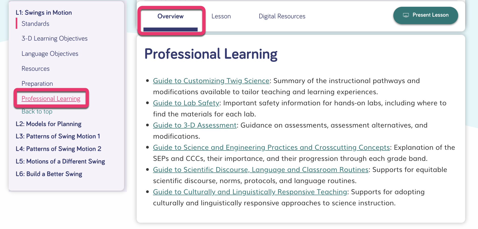 Twig Science Professional Learning overview